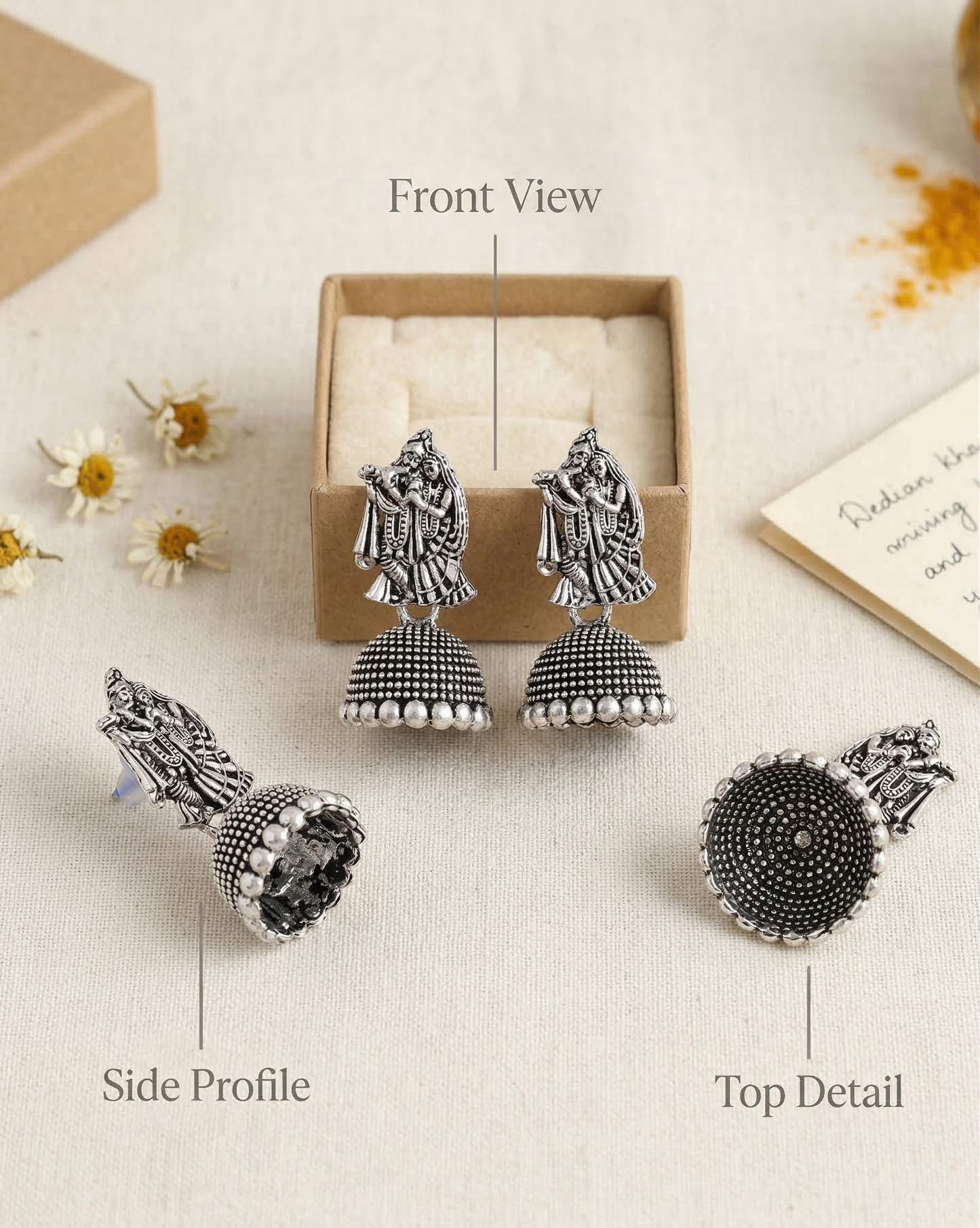 Oxidized Radha Krishna Jhumka Earrings