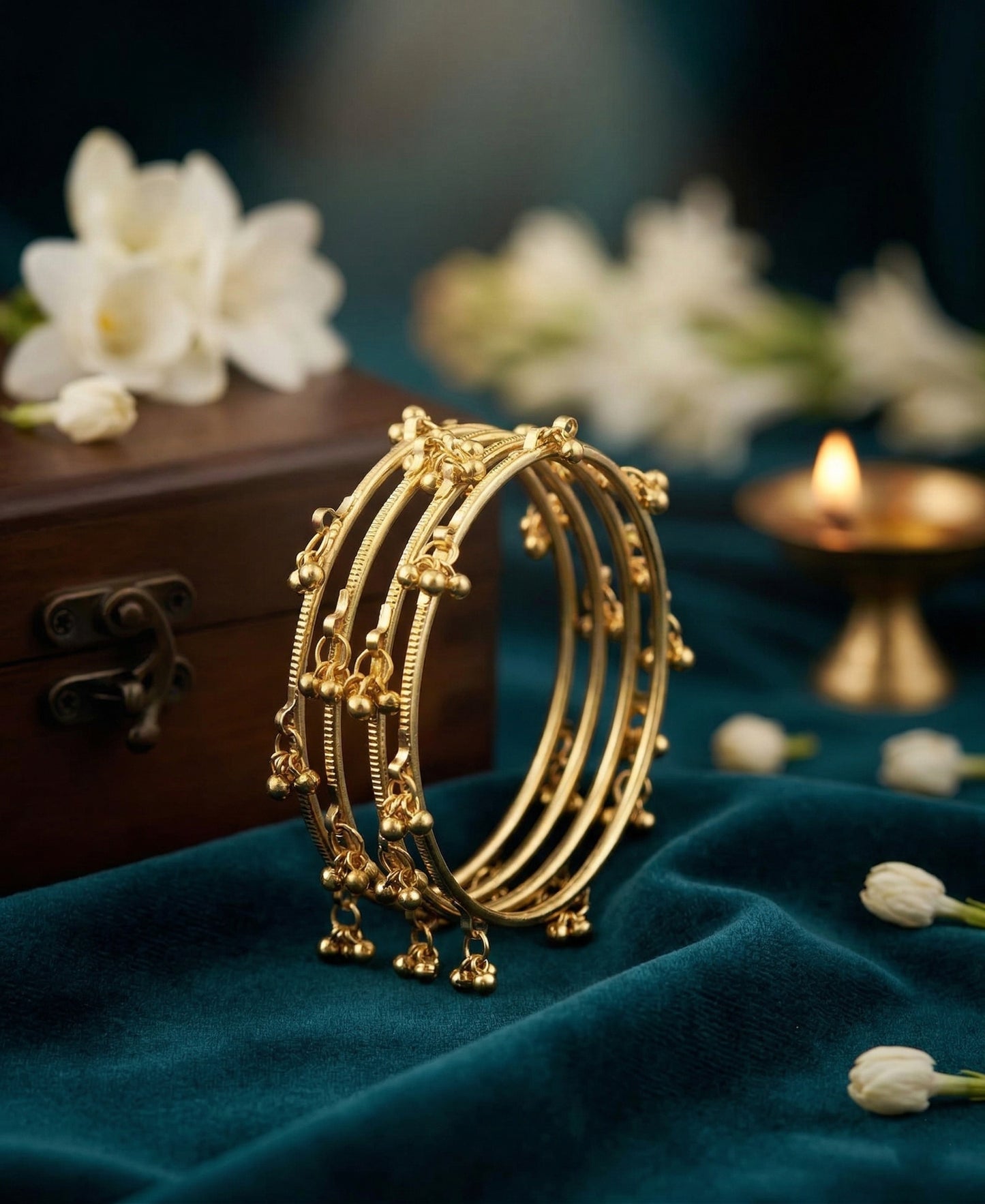 Gold Ghungroo Kashmiri Bangles  (Set of 4)