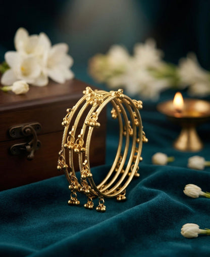 Gold Ghungroo Kashmiri Bangles  (Set of 4)