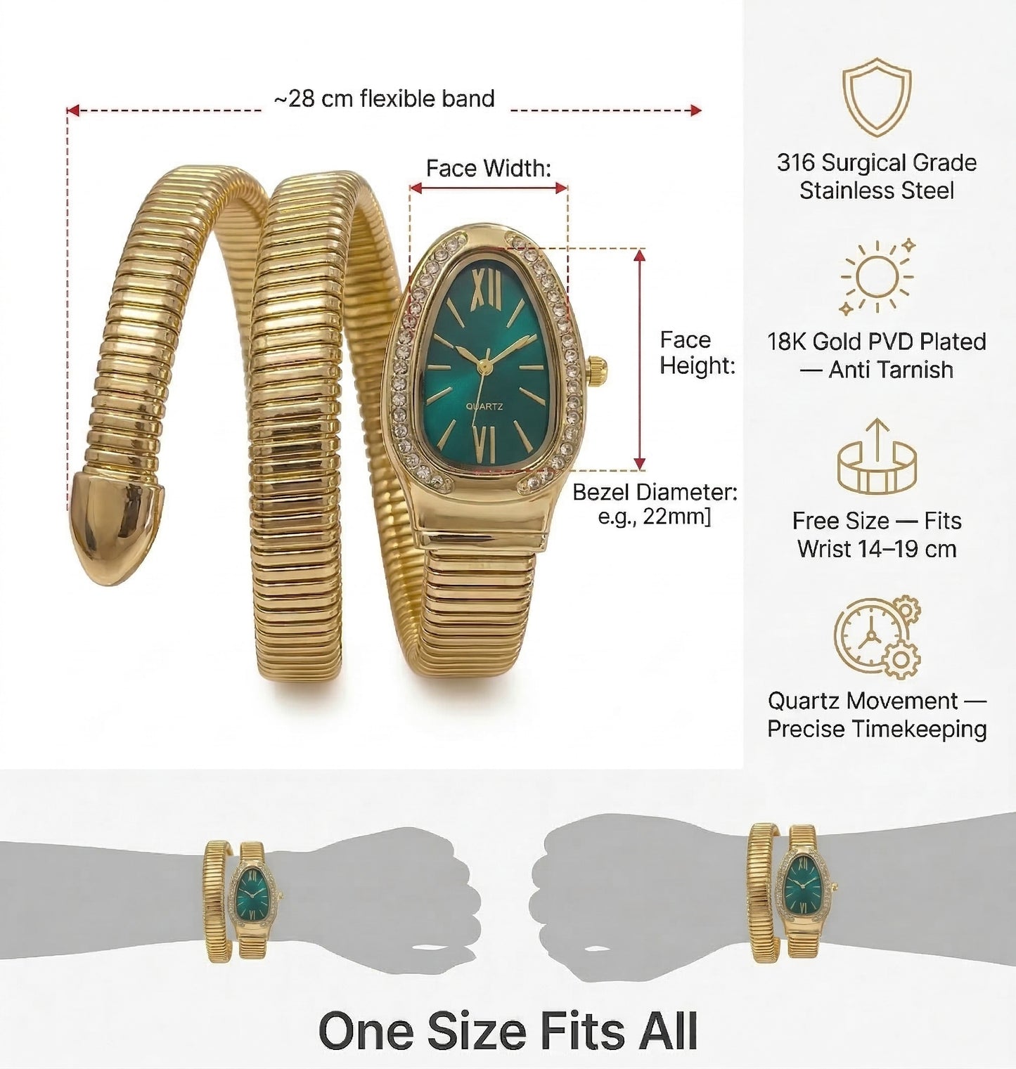 Snake Wrap Watch Green Dial