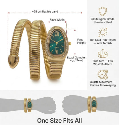 Snake Wrap Watch Green Dial