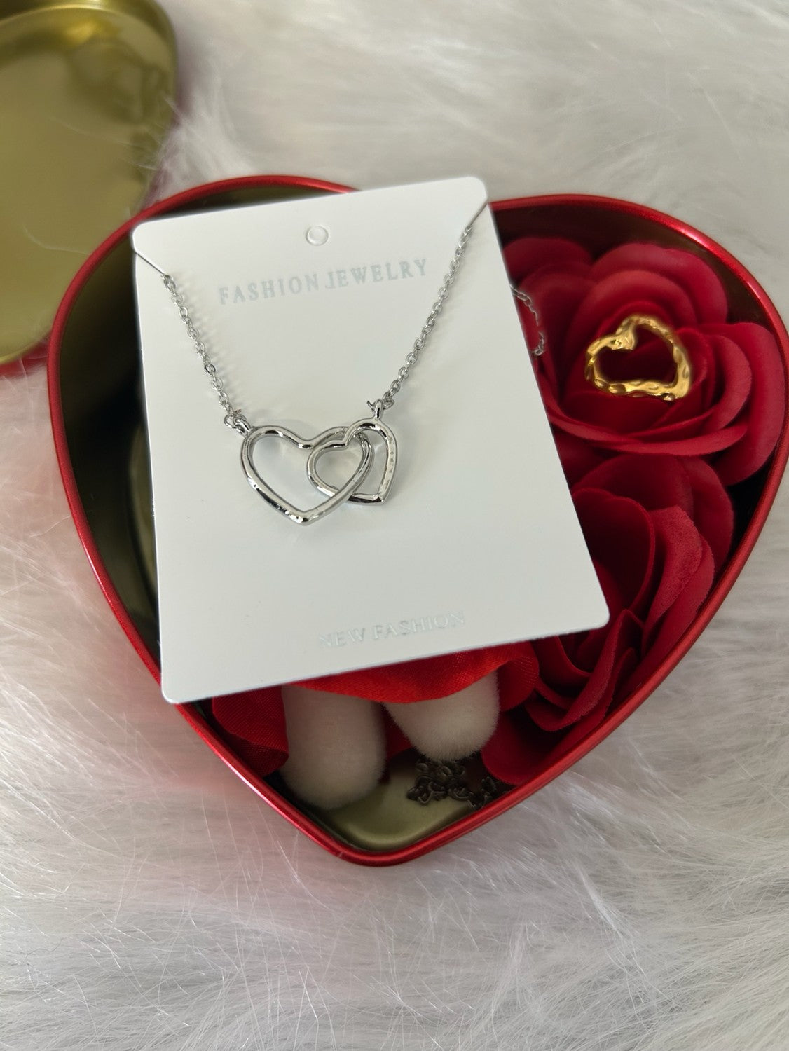 Heart Shaped Big Box With Teddy, Artificial Roses and Jewellery